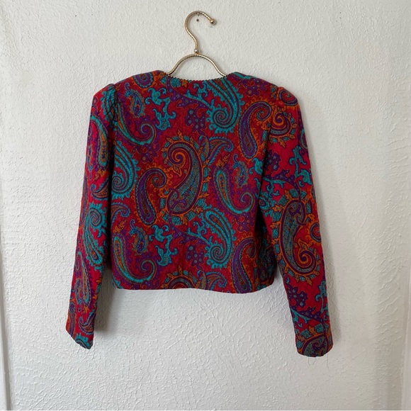 VTG 80’s/90’s Quilted Red Multicolor Paisley Print Cropped Bolero Jacket - Picture 11 of 16